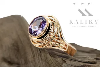 Vintage Žiedas Alexandrite 14 karatų raudonas rožinis auksas vrc012r-ax Art Deco Rusiškas sovietinis SSRS vintažo papuošalų stil